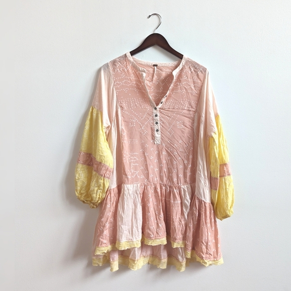 Free People Dresses & Skirts - Free People Tunic Mini Dress Large Pastel Boho Womens Shibori Creamsicle